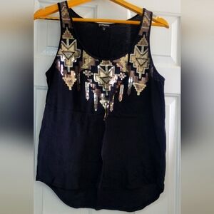 Express Black and Gold Sequin Tank Top